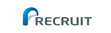 Recruit logo: a blue curved emblem followed by the word RECRUIT in gray-blue letters.