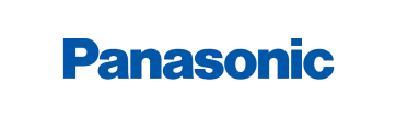 Panasonic logo: blue wordmark with gray 'industrial' tagline beneath.