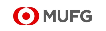 MUFG logo: red circular emblem next to bold gray 'MUFG' text, representing the Mitsubishi UFJ Financial Group branding.