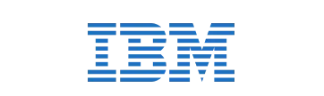 IBM logo in blue with horizontal stripes across the letters
